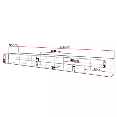 WILLA A TV-asztal 300 cm LED világítással - fehér / fényes fehér