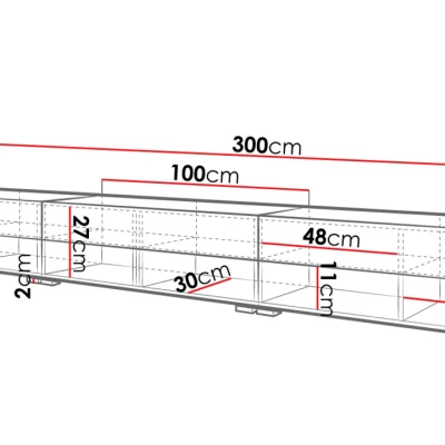 WILLA A TV-asztal 300 cm LED világítással - fehér / fényes fehér