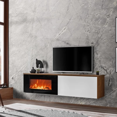 TV állvány elektromos kandallóval AGRIA - sterling tölgy / fehér