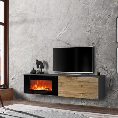 TV állvány elektromos kandallóval AGRIA - antracit / zászlórúd tölgy