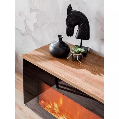 Nappali fali dekoráció elektromos kandallóval AGRIA - antracit / zászlórúd tölgy