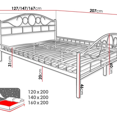 TEJANO egyszemélyes fém ágy 120x200 - fekete