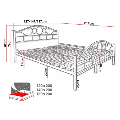 TEJANO egyszemélyes fém ágy 120x200 - fekete