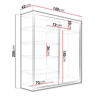 ELVIRA 4 tükrös gardróbszekrény 150 cm RGB LED világítással - sonoma tölgy