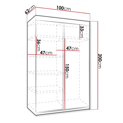 ELVIRA 2 tükrös gardróbszekrény 100 cm RGB LED világítással - fehér