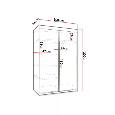 ELVIRA 2 tükrös gardróbszekrény 100 cm kék LED világítással - sötét kőris