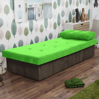 Gyerek kanapé tárolóhellyel 80x190 SENOMA 1 - sötét kőris / zöld