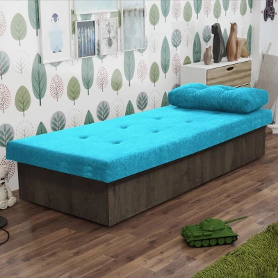 Gyerek kanapé tárolóhellyel 80x190 SENOMA 1 - sötét kőris / kék