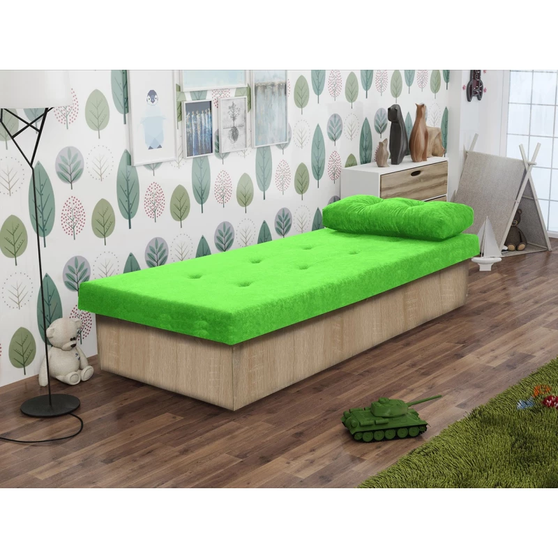 Gyerek kanapéágy tárolóval 80x190 SENOMA 1 - sonoma tölgy / zöld