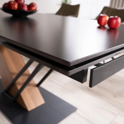 FARES stílusos kinyitható asztal - fekete / kőris