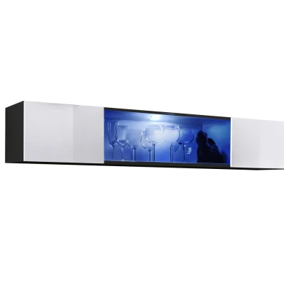 Széles vitrin LED világítással FREYA - fekete / fehér