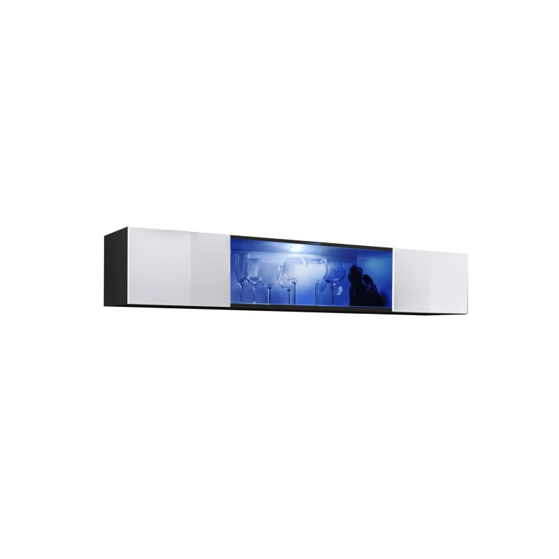 Széles vitrin LED világítással FREYA - fekete / fehér