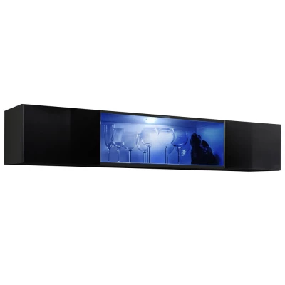 Széles vitrin LED világítással FREYA - fekete