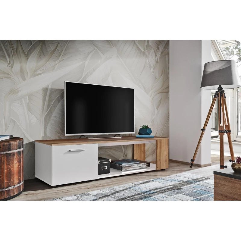 TV állvány BASILIE - fehér / tölgy