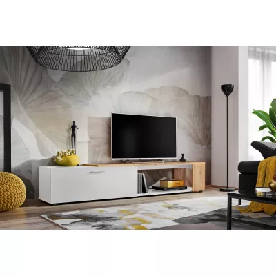 BASILIE TV-asztal - fehér / tölgy