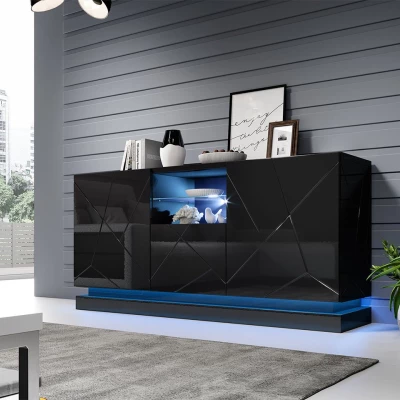 LIMA ajtós komód RGB LED világítással - fekete / fényes fekete