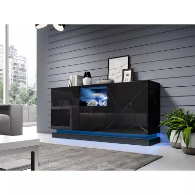 LIMA ajtós komód RGB LED világítással - fekete / fényes fekete