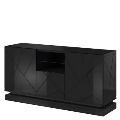 LIMA ajtós komód RGB LED világítással - fekete / fényes fekete