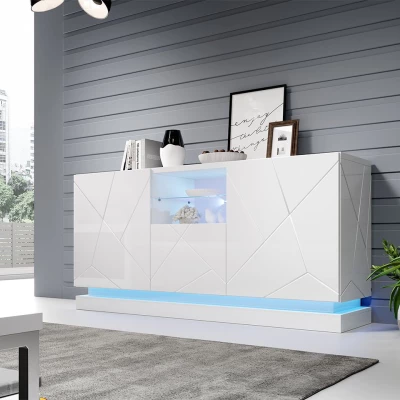 LIMA ajtós komód RGB LED világítással - fehér / fényes fehér