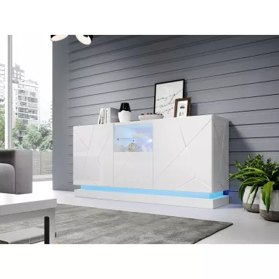 LIMA ajtós komód RGB LED világítással - fehér / fényes fehér