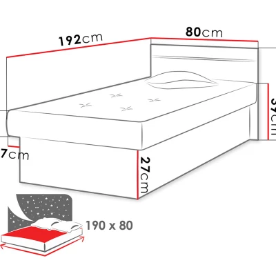 Gyerek kanapéágy tárolóval 80x190 SENOMA 2 - fehér / fekete