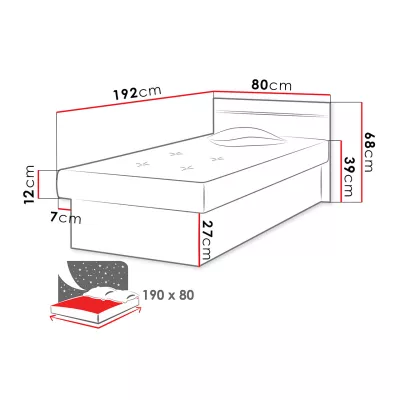Gyerek kanapéágy tárolóval 80x190 SENOMA 2 - fehér / fekete
