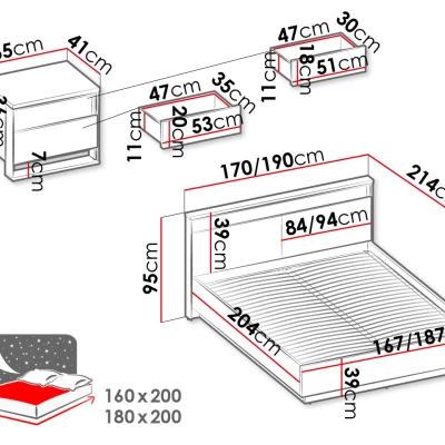 Hálószoba szett ággyal 160x200 FARN 2 - kézműves tölgy / fekete