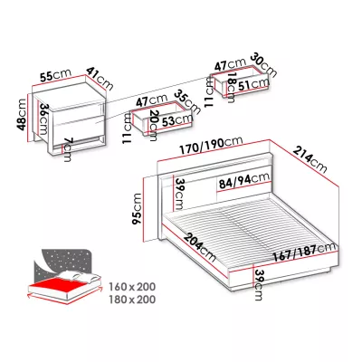 Hálószoba szett ággyal 160x200 FARN 2 - kézműves tölgy / fekete