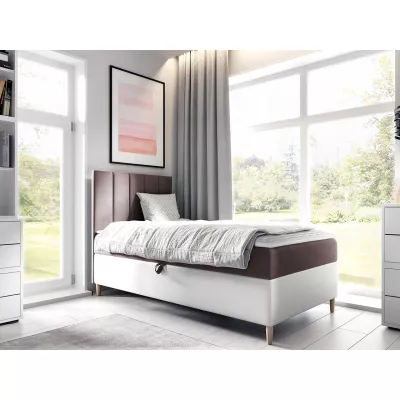 Hotel egyszemélyes ágy 100x200 ROCIO 1 - fehér műbőr / barna 2, valódi dizájn + INGYENES fedőhuzat
