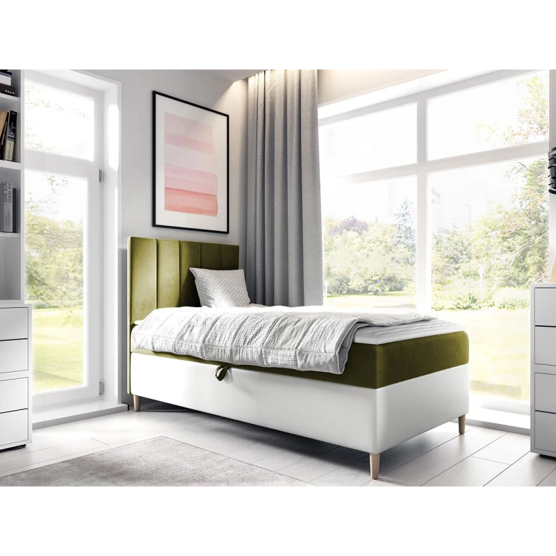 100x200-as ROCIO 1 hotelszobai ágy - fehér műbőr / khaki, eredeti dizájn + INGYENES fedőmatrica