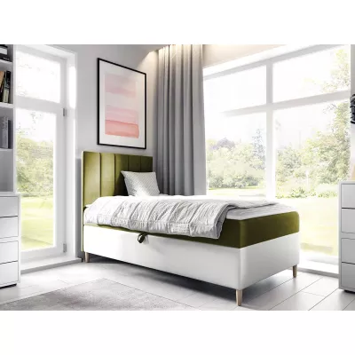 100x200-as ROCIO 1 hotelszobai ágy - fehér műbőr / khaki, eredeti dizájn + INGYENES fedőmatrica