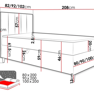 Hotel egyszemélyes ágy 100x200 ROCIO 1 - fehér műbőr / piros, valódi dizájn + INGYENES fedőhuzat