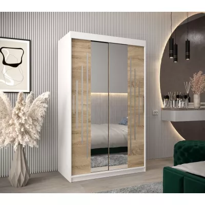 KIRA tükrös ruhásszekrény - szélesség 120 cm, fehér / sonoma tölgy