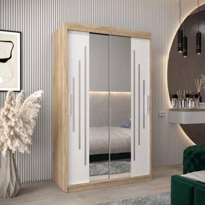 KIRA tükrös ruhásszekrény - szélesség 120 cm, sonoma tölgy / fehér