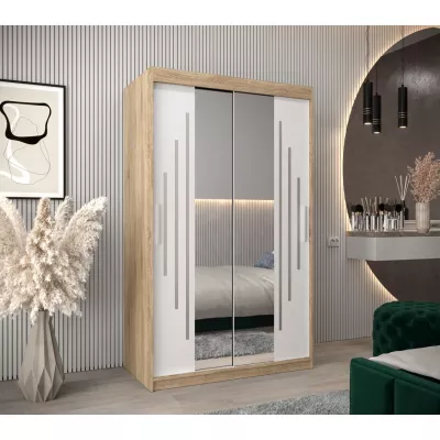 KIRA tükrös ruhásszekrény - szélesség 120 cm, sonoma tölgy / fehér