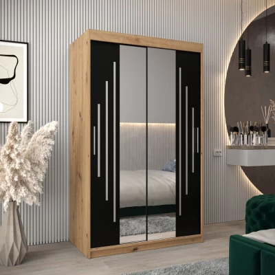 KIRA tükrös ruhásszekrény - szélesség 120 cm, artisan tölgy / fekete
