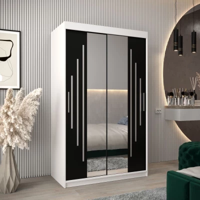 KIRA tükrös ruhásszekrény - szélesség 120 cm, fehér / fekete