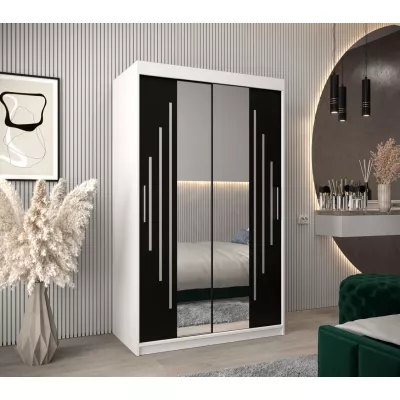 KIRA tükrös ruhásszekrény - szélesség 120 cm, fehér / fekete