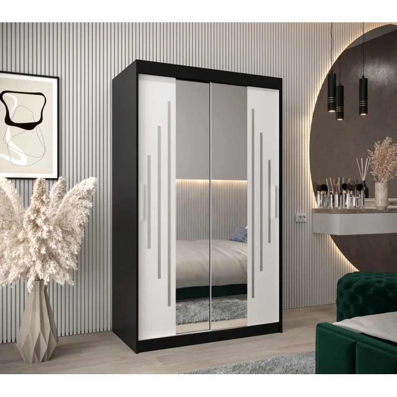 KIRA tükrös ruhásszekrény - szélesség 120 cm, fekete / fehér