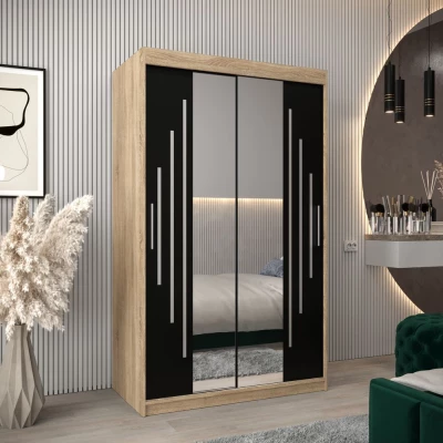 KIRA tükrös ruhásszekrény - szélesség 120 cm, sonoma tölgy / fekete