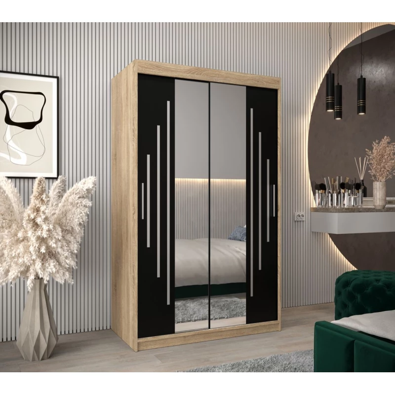 KIRA tükrös ruhásszekrény - szélesség 120 cm, sonoma tölgy / fekete