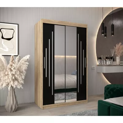 KIRA tükrös ruhásszekrény - szélesség 120 cm, sonoma tölgy / fekete