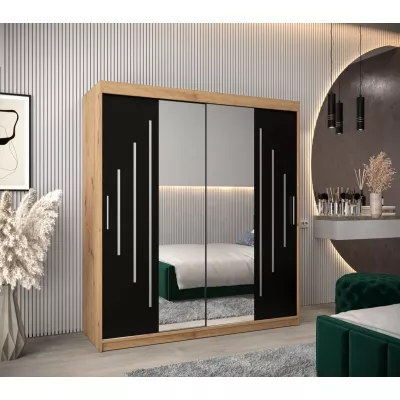 EWEHEDVIKA tükrös ruhásszekrény - szélesség 180 cm, artisan tölgy / fekete