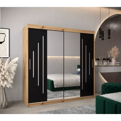 SOFIA tükrös ruhásszekrény - szélesség 200 cm, artisan tölgy / fekete