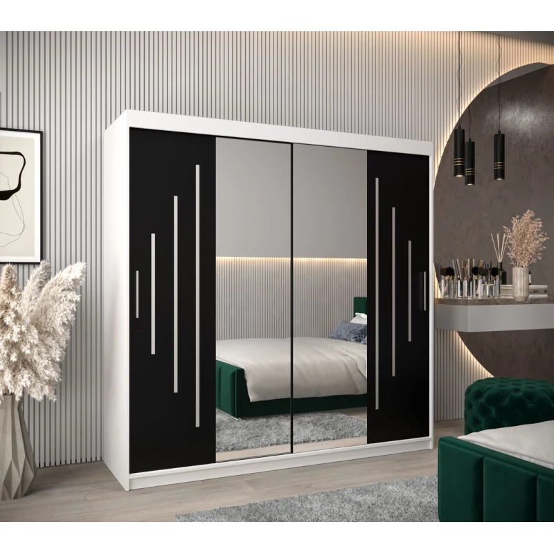 SOFIA tükrös ruhásszekrény - szélesség 200 cm, fehér / fekete