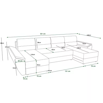 OPHELIA U-alakú ülőgarnitúra mindennapi alváshoz - zöld