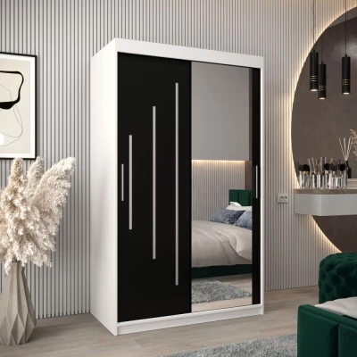 MILADA tükrös ruhásszekrény - szélesség 120 cm, fehér / fekete