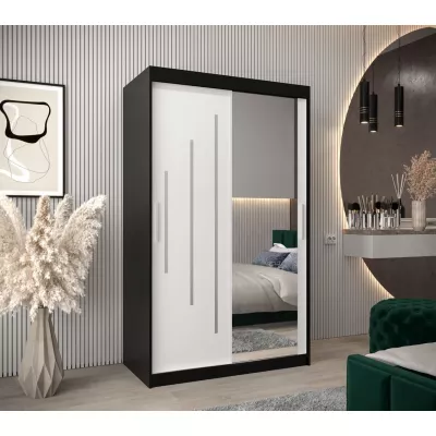 MILADA tükrös ruhásszekrény - szélesség 120 cm, fekete / fehér