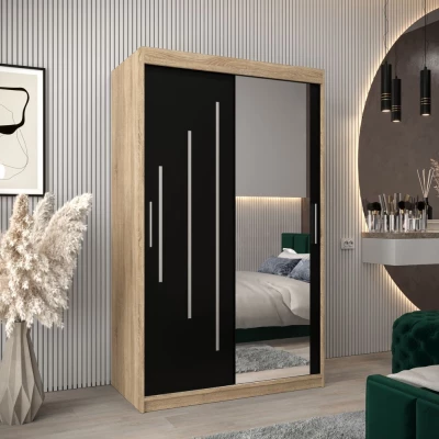 MILADA tükrös ruhásszekrény - szélesség 120 cm, sonoma tölgy / fekete