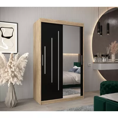 MILADA tükrös ruhásszekrény - szélesség 120 cm, sonoma tölgy / fekete